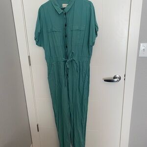 Teal Button-Up Jumpsuit